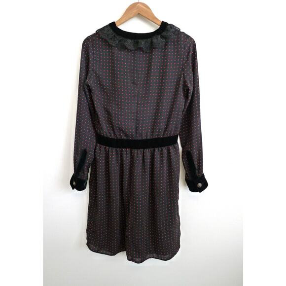 THE KOOPLES Lace Velvet Trim Polka Dot V-Neck Shirt Dress Nordstrom NWT M $325 - Picture 6 of 13